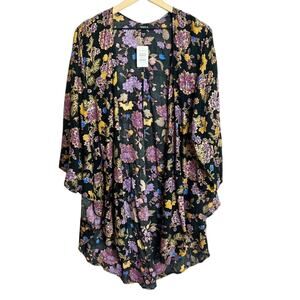 Torrid A Vintage Floral Purple Blue Women Kimono Size 0/00 Brand New